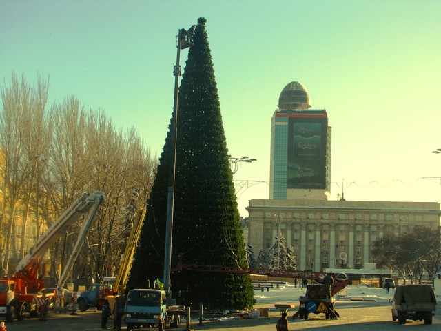 В Донецке полным ходом мастерят главную елку города.  Фото: М.Газизов