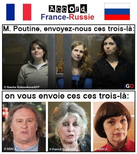 Французы хотят Pussy Riot в обмен на Депардье, Бордо и Матье.