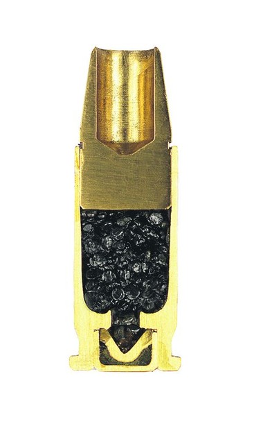 аккуратный wadcutter<br /><br />
Пристрелочный патрон Wadcutter калибра 9х19 (Luger/Рarabellum) с латунной пулей в форме усеченного конуса. При<br />
попадании в мишень острые края создают аккуратную пробоину.