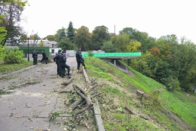 Возле вертолетной площадки на склоне Днепра вырубили все деревья. Фото: Взгляд