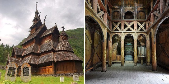 Ставкирка в Боргунне (1180 – 1250), Лердал, Норвегия.<br />
Церковь построили в период с 1180 по 1250 гг. из длинных вертикальных деревянных брусьев, которые называют 