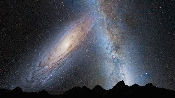 Новое ночное небо<br />
Пройдут года, и люди на Земле смогут насладиться тем, как галактика Андромеда будет постепенно увеличиваться на ночном небе. Это будет по-настоящему восхитительный вид – полное величие идеально спиральной галактики, сияющей на небе.Но это не продлится долго. Через какое-то время она начнет сильно деформироваться, сливаясь с Млечным путем и превращая вечно неизменную сцену созвездий в полнейший хаос. Хотя прямое столкновение небесных тел вряд ли произойдет, существует небольшой шанс, что наша солнечная система может быть выброшена на просторы Вселенной. В любом случае, на звездном небе хотя бы на время, появятся триллионы новых звезд.<br />

