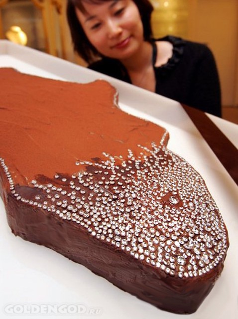 Шоколадный торт – 5 миллионов долларов<br />
Кусок шоколадного торта в форме Африканского континента, инкрустированный двумя тысячами бриллиантов, было представлено японскими кондитерами в канун Дня Святого Валентина. Этот торт, из-за своей стоимости попал в книгу рекордов Гиннеса.<br />
