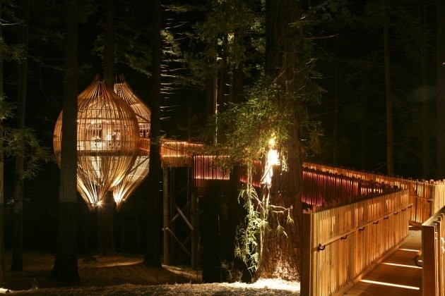 Ресторан на дереве в Новой Зеландии<br />
Необычный ресторан для настоящих романтиков в местечке Уоркуэрт (Warkworth) в Новой Зеландии. А необычность ресторана Yellow Tree House в том, что находится волшебное заведение на высоте 10 метров 40-метровой секвойи. На создание удивительного ресторана архитектурное бюро Pacific Environments Architects вдохновила сама природа, со стороны ресторан словно напоминает кокон бабочки, закрученный вокруг ствола красивого дерева. Строительство ресторана Yellow Tree House безусловно представляло собой нелегкую инженерную задачу (аналогов подобного проекта в мире не существует), с которой вполне успешно справились архитекторы проекта Питер Эйзинг и Люси Гаунтлетт . При реализации проекта разработчиками учитывалась проблема использования исключительно экологических методов, за состоянием дерева, на котором находится ресторан, ведется постоянное наблюдение специалистом по лечению и обрезке больных деревьев. Помещение ресторана довольно просторно, одновременно в ресторане Yellow Tree House могут находиться в общей сложности 18 посетителей и работников ресторана. Из блюд посетителям ресторана шеф-повар ресторана особенно рекомендует попробовать рыбу и баранину.<br />
