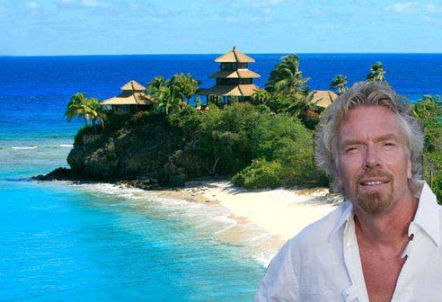 Ричард Брэнсон<br />
Сэр Ричард Брэнсон, основатель конгломерата Virgin Group,  является владельцем острова Неккера, входящего в состав Британских Виргинских островов, площадью 300 тыс. м² (74 акра). Этот остров может похвастаться бирюзовыми водами Карибского моря, коралловыми рифами и песчаными пляжами. Соучредитель Google Ларри Пейдж, женился на острове в 2007 году.<br />
