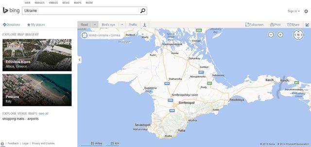 Карта bing пока не определилась с Крымом