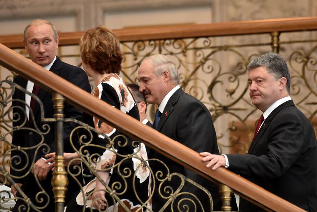 Владимир Путин, Кэтрин Эштон, Александр Лукашенко и Петр Порошенко. Фото: AFP