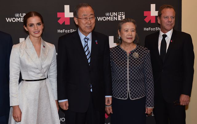 Генеральный секретарь ООН Пан Ги Мун с женой и актриса Эмма Уотсон Фото:AFP