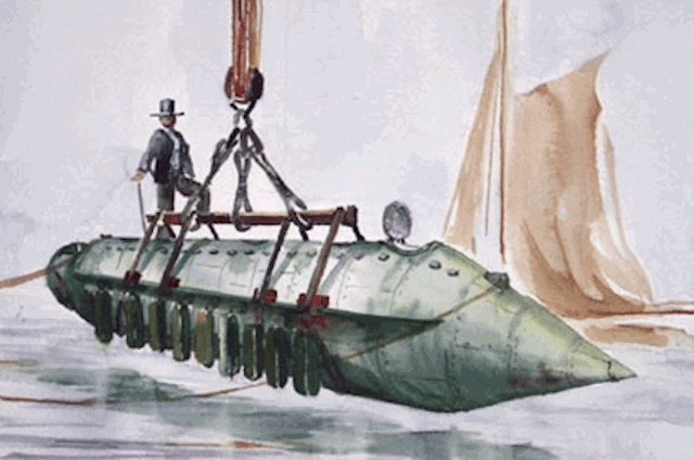 USS Alligator – перший офіційно прийнятий на озброєння підводний човен США. Спочатку після будівлі в 1861 році його назвали Propeller, але перейменували відповідно до зеленого забарвлення і рядів весел, що нагадують ноги рептилії. Човен планували використовувати проти броненосця КША Virginia, але на той час, як закінчили будівництво, той вже затонув. У 1863-му та ж доля чекала і Alligator – його відчепили від корабля як баласт під час шторму.