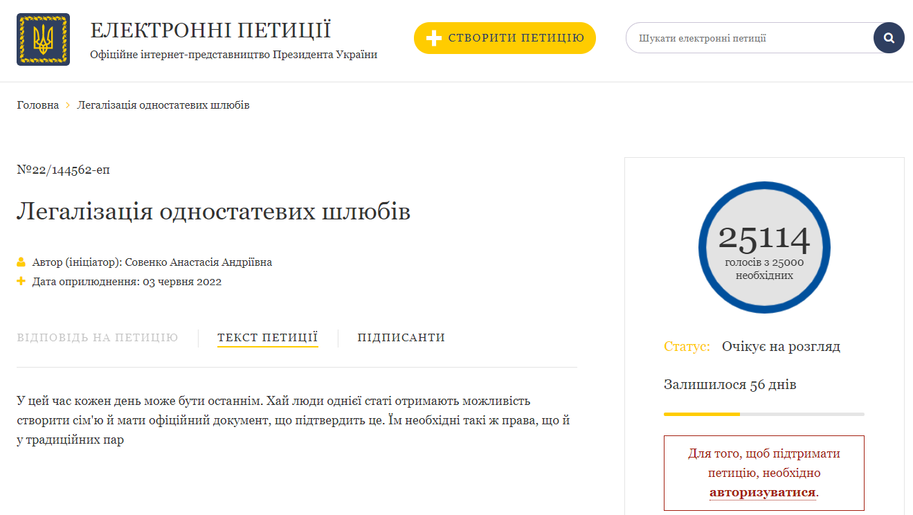 25 тисяч голосів за реалізацію одностатевих шлюбів в Україні
